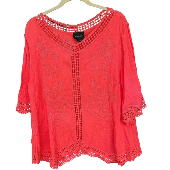 Liv Los Angeles Tops - Liv Los Angeles Coral Embroidered Crochet Lace Cotton Boho Blouse oversized M
